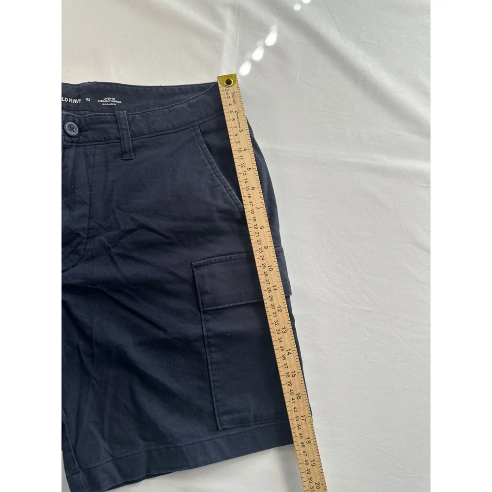 Old Navy Mens 32 Lived-In Straight Cargo Shorts Navy Blue Built-In Flex Stretch
